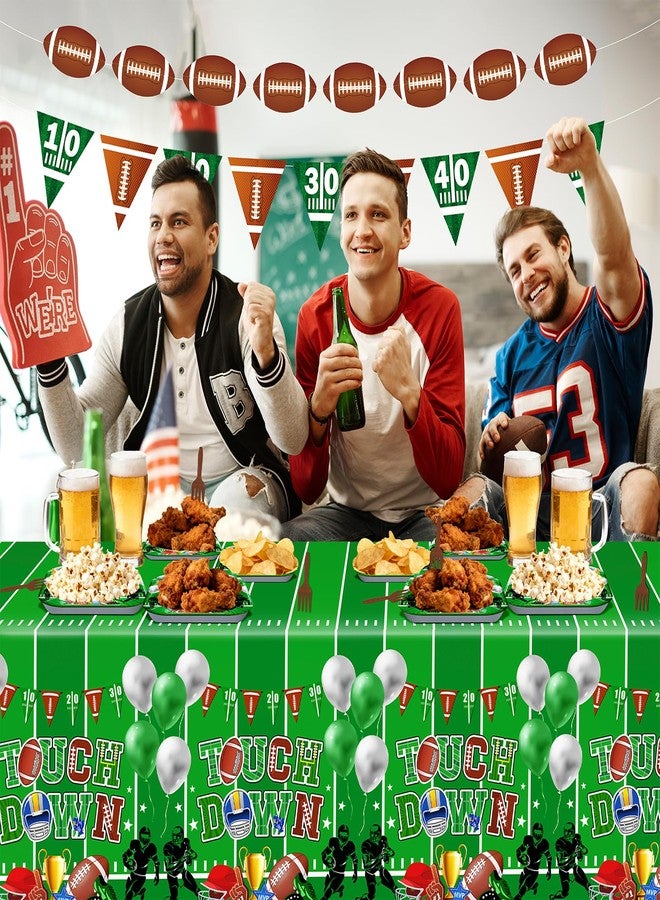 Lecheme Football Party Decorations Kit Serve 24: Disposable Paper Plates, Football Napkins,Touchdown Tablecloth,Banner,Forks for Super Gameday Party Supplies Tailgate Birthday Decorations - Image 5